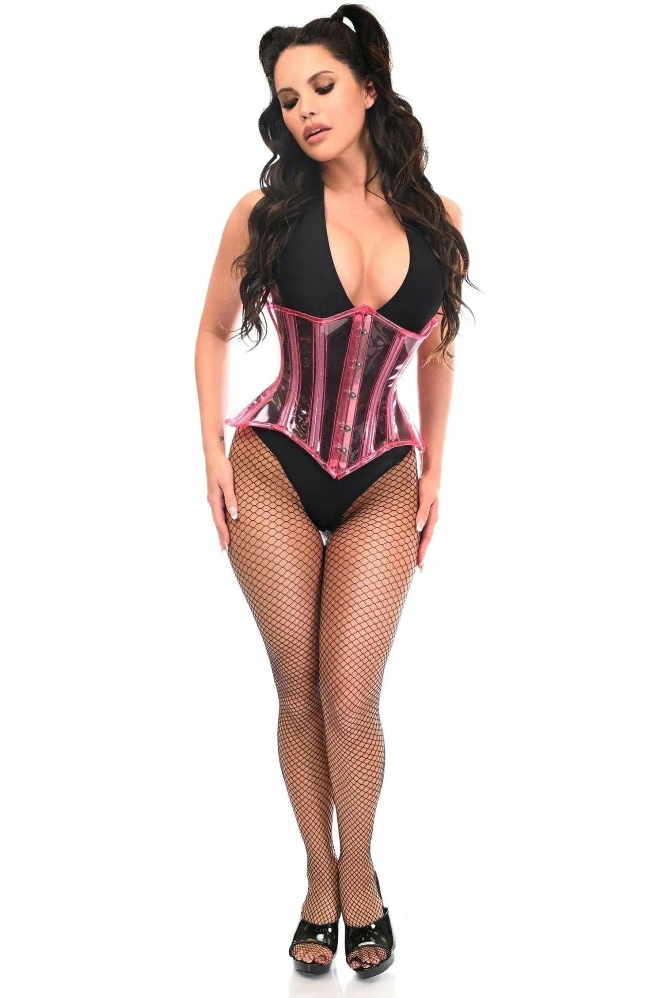 Sexy Pink Clear Curvy Underbust Waist Cincher Corset